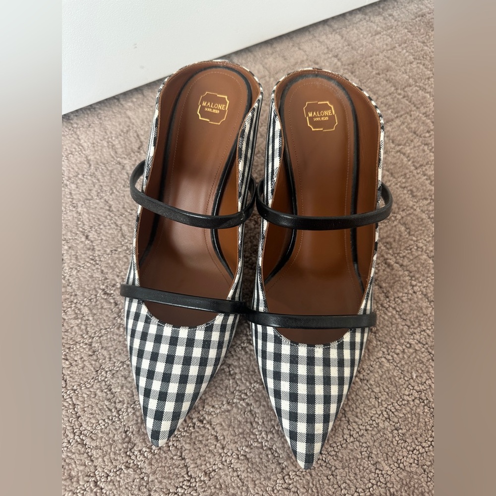 Malone Souliers Maureen 70 Gingham Heeled Mules